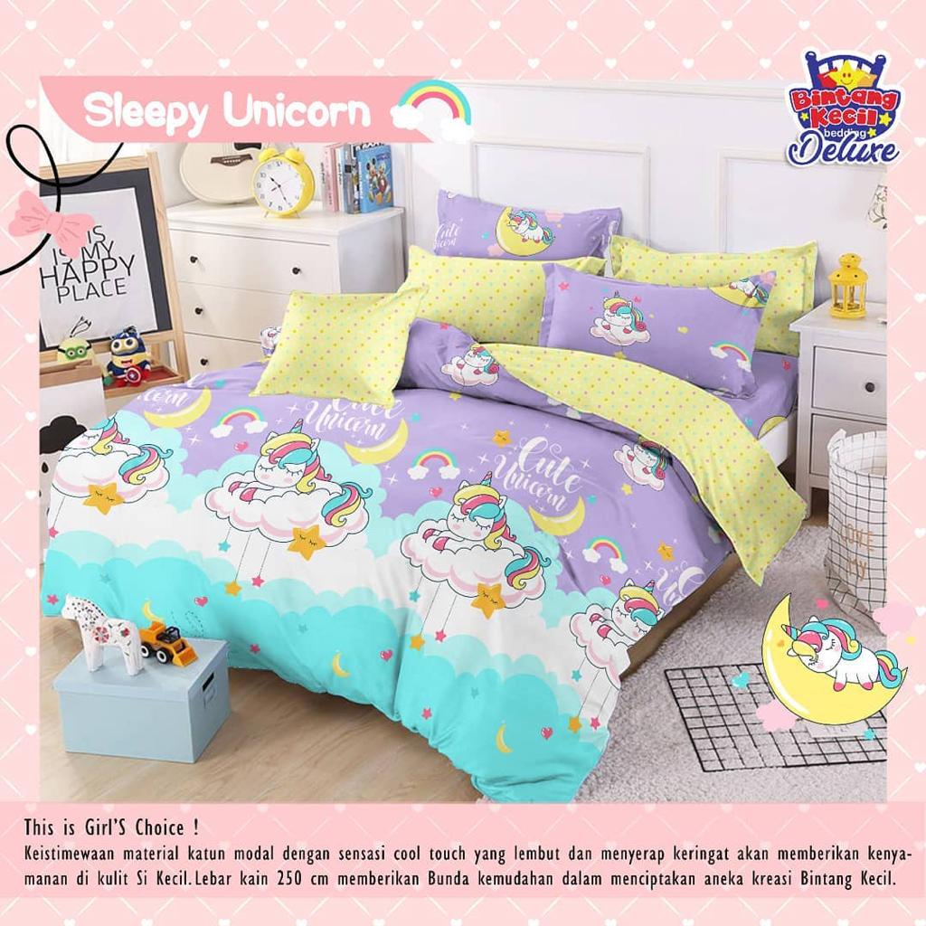 Einhomestuff Sprei Bintang Kecil Motif Sleepy Unicorn Lavender