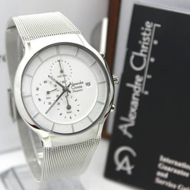 JAM TANGAB PRIA ALEXANDRE CHRISTIE AC 6245 SILVER WHITE ORIGINAL