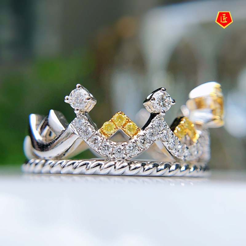 [Ready Stock]Pt950 Inlaid Yellow Diamond Five-Pointed Star Crown Ring