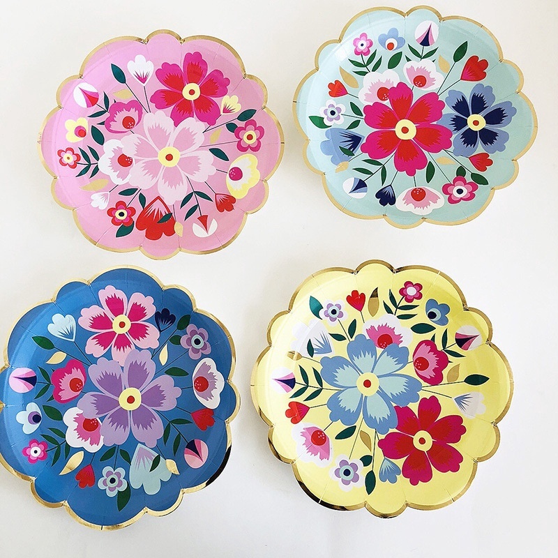 Chinese Series Paper Plates Paper Cups Napkins Flower Pattern Tableware Afternoon Tea Cake Plate