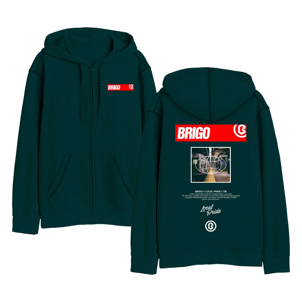 BRIGO Zipper Jumper Hoodie RED II Sweater Hoodie Resleting BRIGO RED Sablon DTF Fleece Cotton M-XXL (Pria &amp; Wanita) Free stiker&amp;Gantungan Kunci