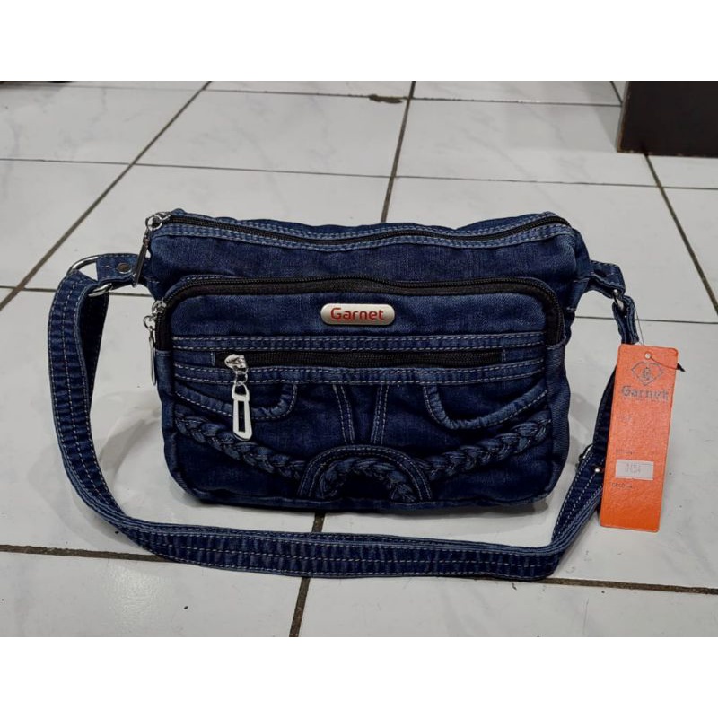 Tas slempang wanita bahan jeans denim tebal kuat jahitan rapi