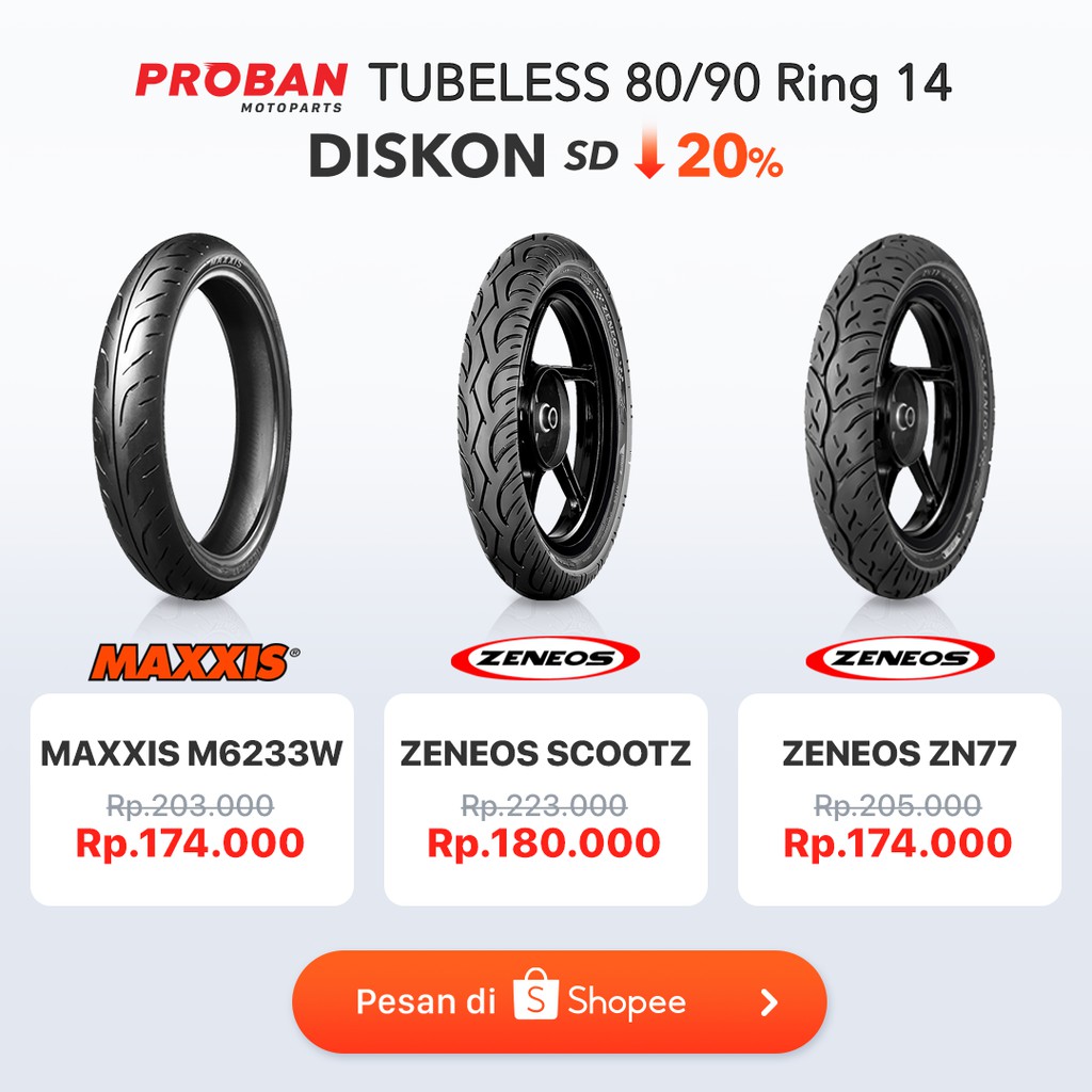 

Ban Motor Tubeless Ukuran 80/90-14