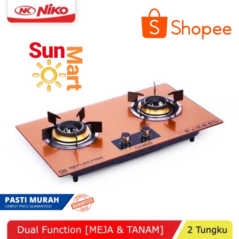 Kompor Gas Niko Tanam Kaca Reflection Gold 2.0 2 Tungku Semi Tanam Mewah