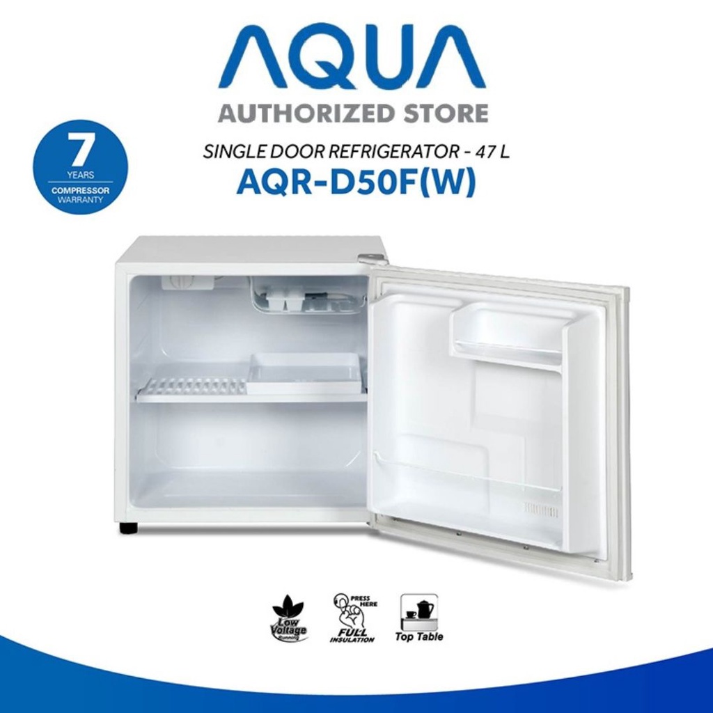 AQUA JAPAN AQR-D50F(W) Kulkas Mini Bar 47 Liter | LOW VOLTAGE RUNNING