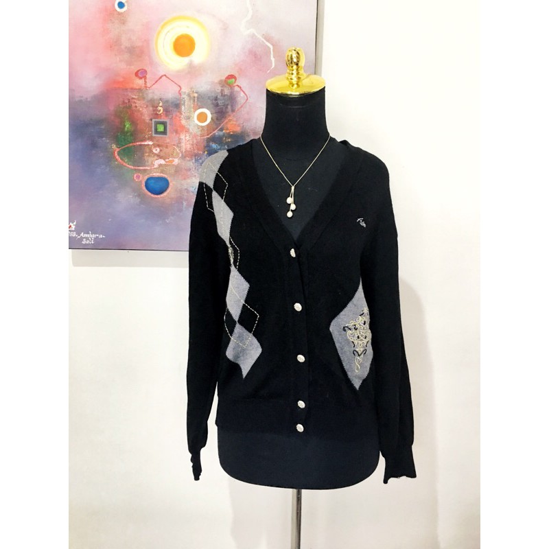 NEW Cardigan rajut argyle ketupat hitam bordir korea academia / cardi besar jumbo bigsize oversize