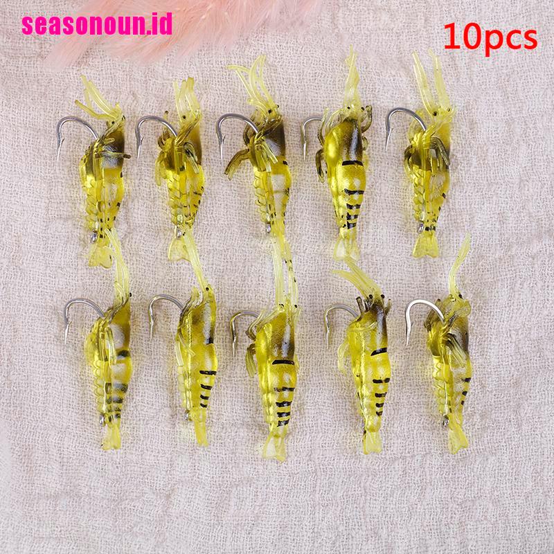 10 Pcs Umpan Pancing Soft Bait Bentuk Udang Dengan Kail