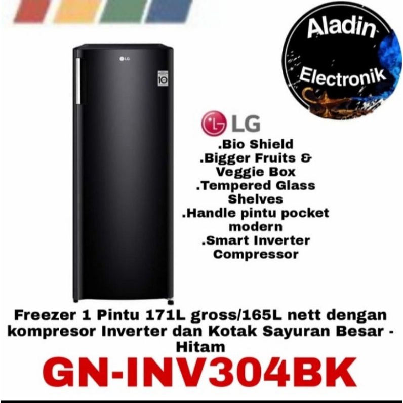 Kulkas Freezer LG GN-INV304BK Smart Inverter Lemari Pembeku 6 Rak