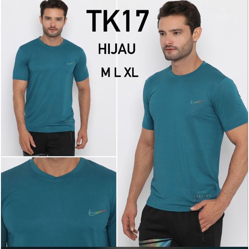 KAOS TRAINING KAOS RUNNING BAJU GYM FITNESS SLIMFIT HIJAU MOTIF 1