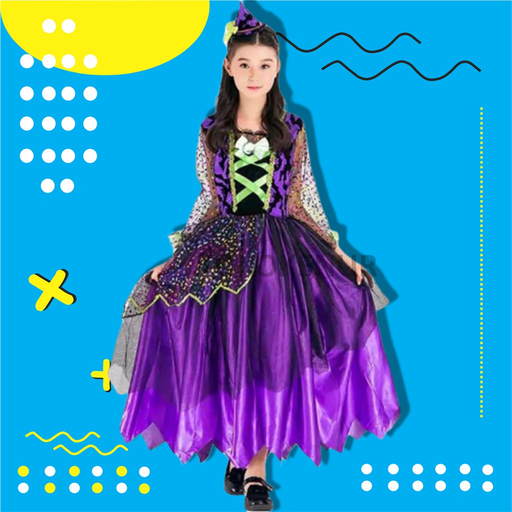 Anak-anak Halloween Kostum Gaun Pesta Cosplay Gadis Penyihir Gaun Iblis