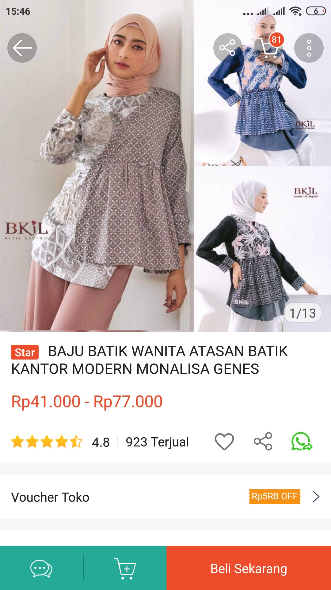 Baju Batik Wanita Atasan Batik Kantor Modern Monalisa Genes M,l,xl,xxlasli Pekalongan