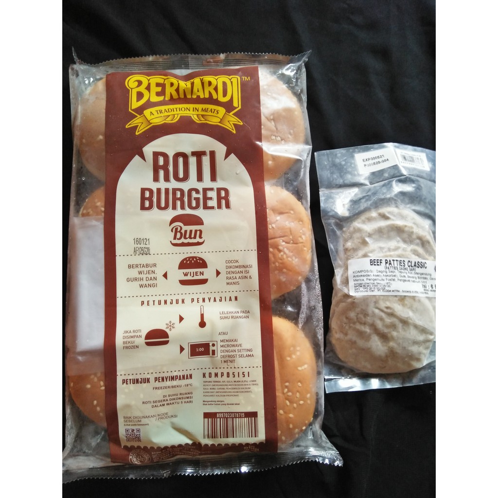 

paket roti wijen burger bernardi isi 6 plus beef daging enak bikin nagih