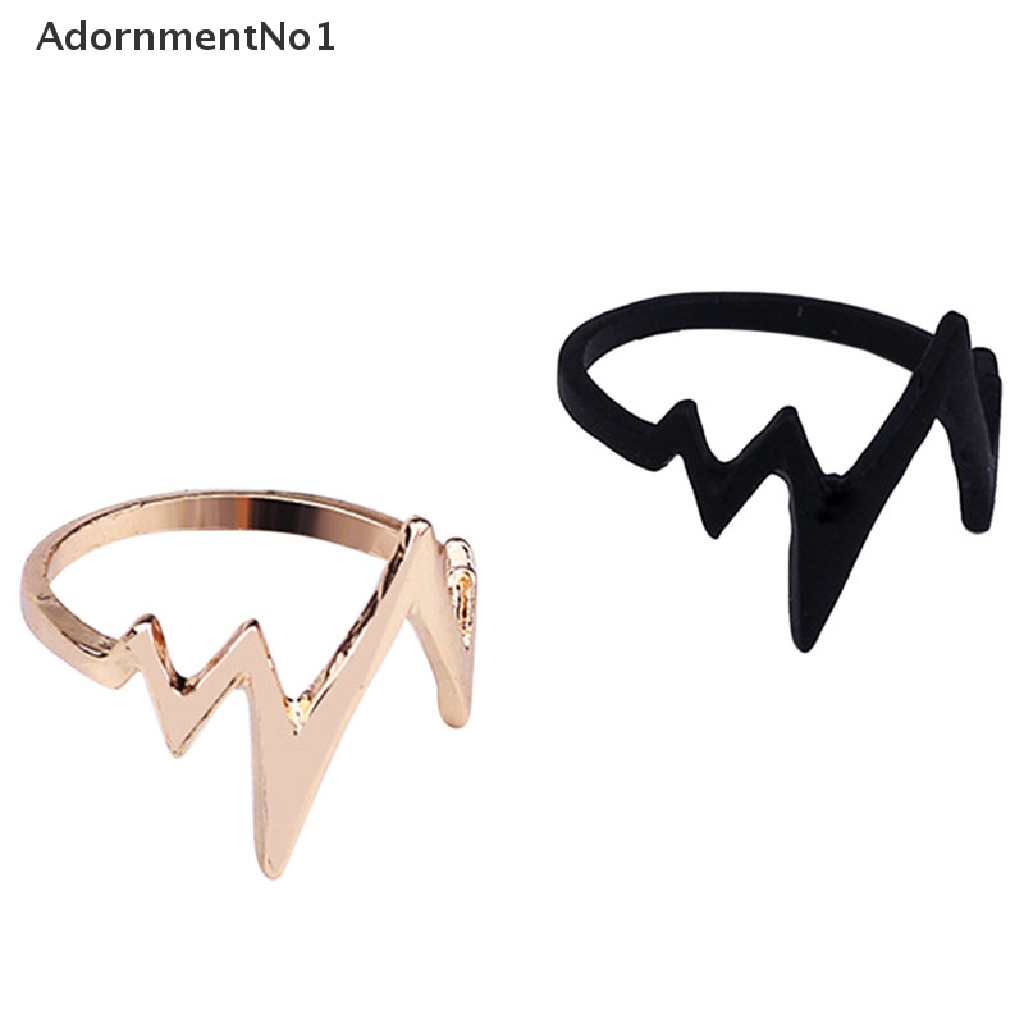 (AdornmentNo1) Cincin Terbuka Adjustable Motif Detak Jantung + Elektrokardiogram Vintage Untuk Perhiasan Wanita