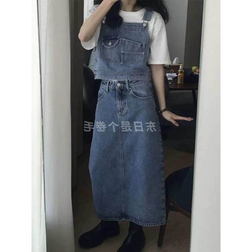 Red Rok A-line denim split retro Jepang 2021 musim semi dan musim panas baru selangkangan pelangsing pinggang tinggi wanita mid-length