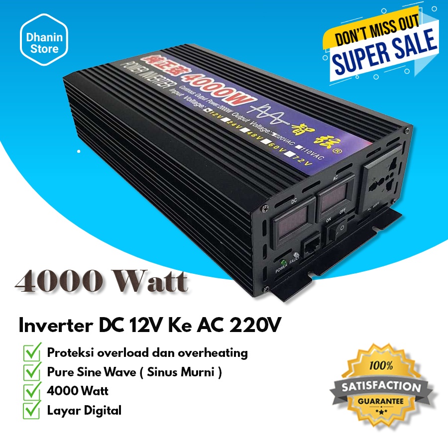 Inverter Inventer Inferter DC ke AC Mobil Pure Sine Wave PSW Kit Power Inverter DC 12v to AC 220v 40