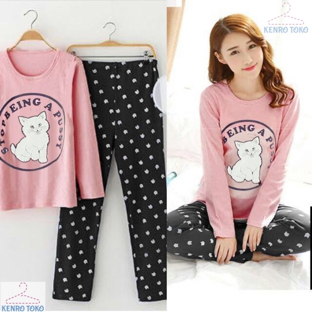 Baju Tidur Piyama Wanita Lengan Celana Panjang Setelan Perempuan Dewasa Remaja Korea Karakter Junny 