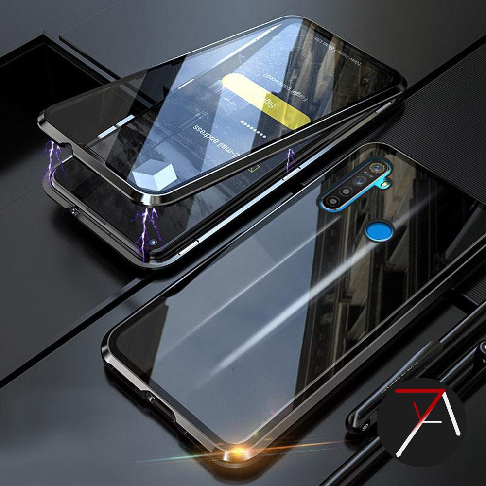 Case Magnetic DEPAN BELAKANG Realme C3 Premium Case 2in1 Double Glass