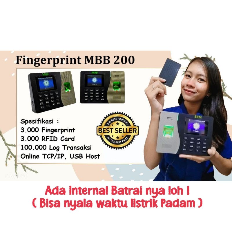 Mesin Absensi Sidik Jari MBB 200 Mesin Absen Akses Kontrol Online LAN TCP IP Langsung terhubung ke k