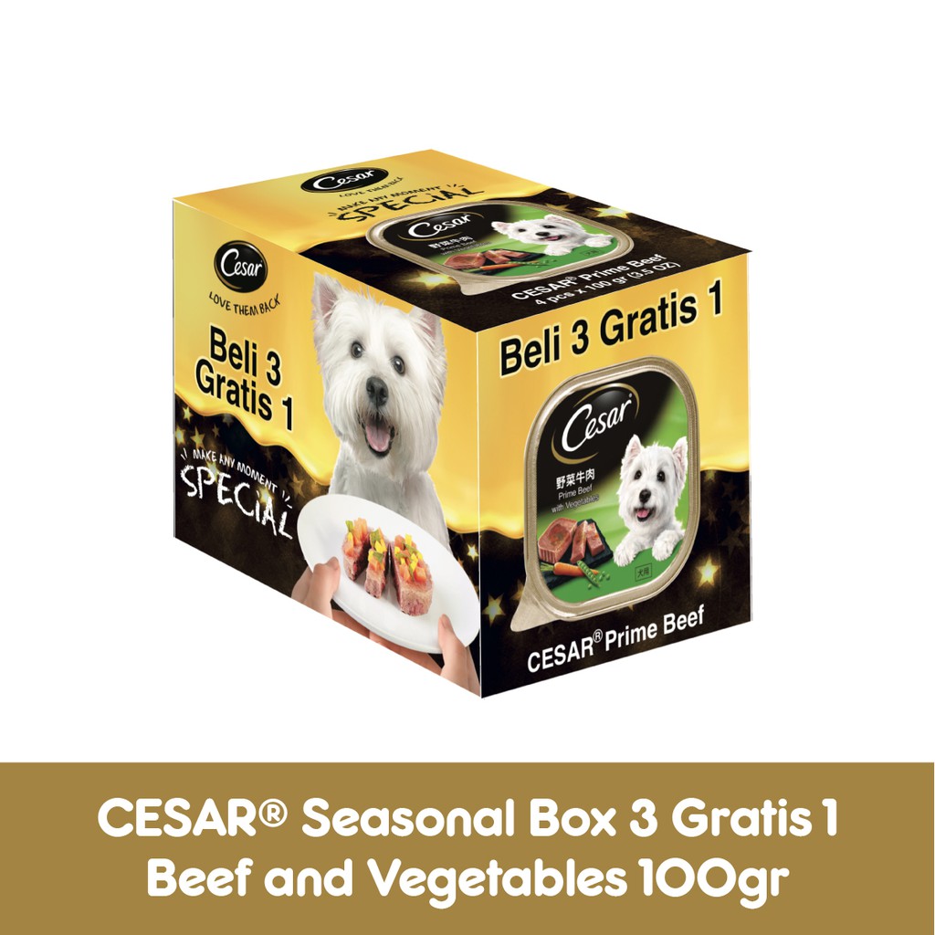 Cesar® Makanan Anjing Basah rasa Beef & Vegetables 100 g Seasonal Box 3 gratis 1 - 1 Box
