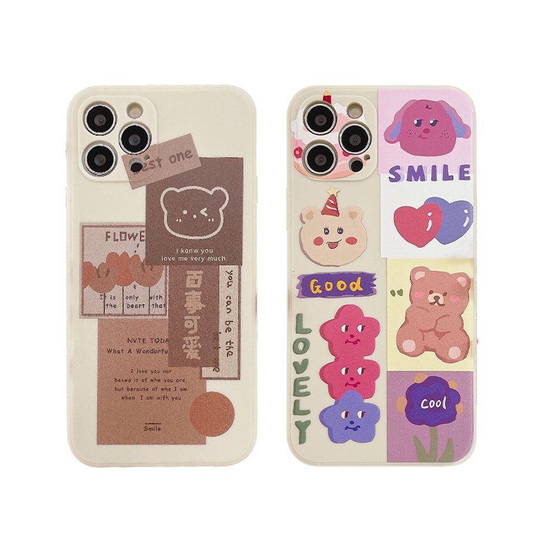 Soft Tpu Case Xiaomi Redmi Note 9 8 10 10S 9 PRO MAX 9S Xiaomi POCO X3 NFC X3 PRO M3 Redmi 9 9C NFC 9A 9i 9T 9 PRO Power 10X POCO M2 PRO A16 A74 A15 VIVO Ins Stone White Cute Bear Straight Cube Soft Case