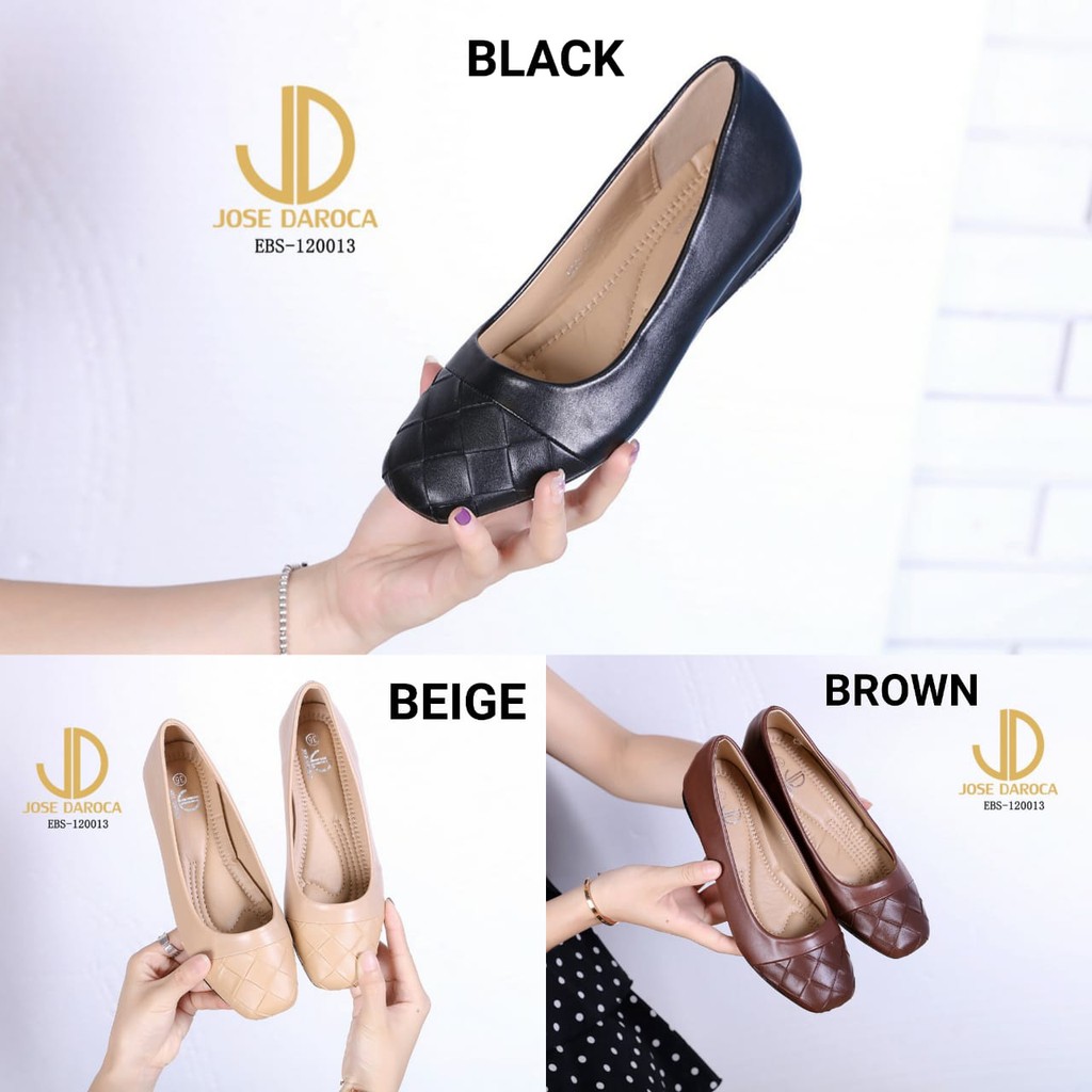 IMPORT Original JOSE DAROCA EBS-12013BB Sepatu Flat Shoes Murah Wanita Cewek Batam Hitam Beige