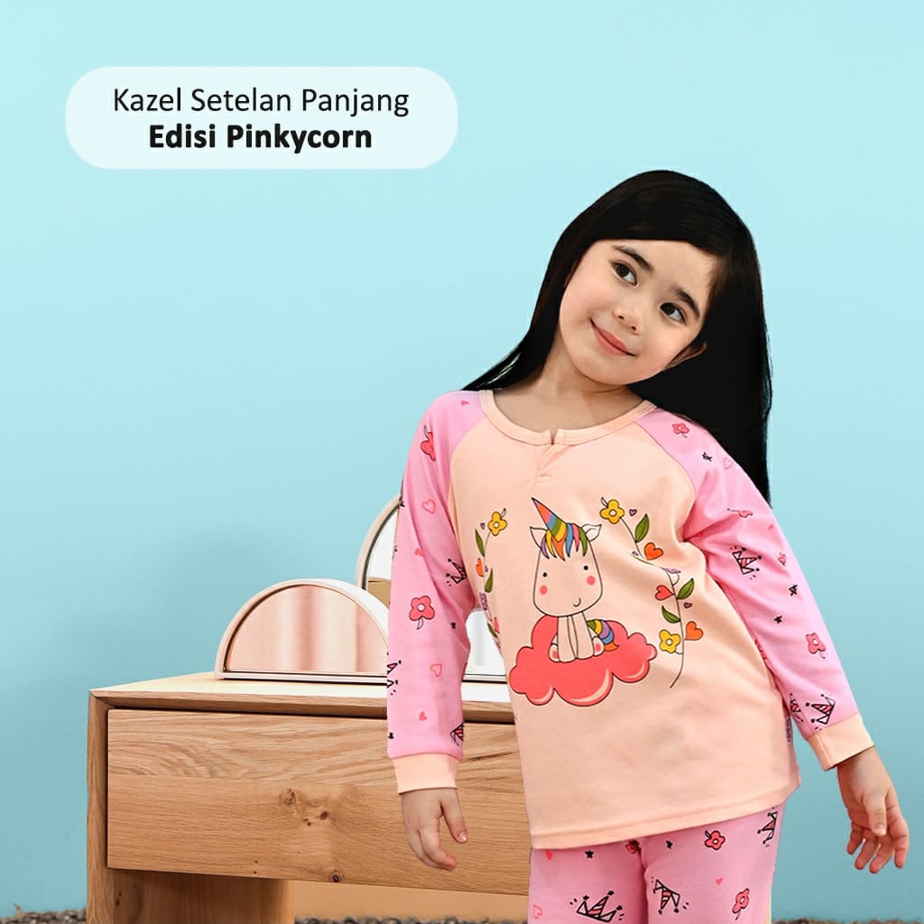 Kazel Piyama Pinkycorn edition 1pcs Setelan Oblong Panjang Celana Panjang Anak Perempuan