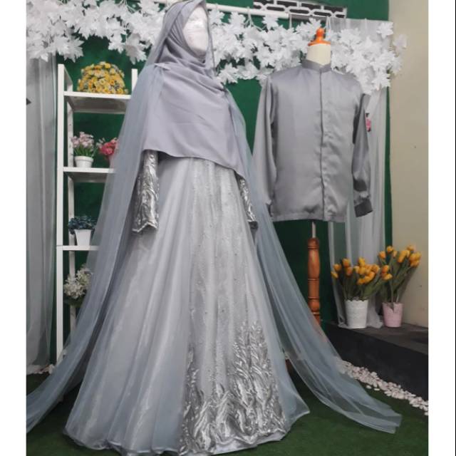 Gaun pengantin syari muslimah syari coupple set akhwat wedding dress muslimah