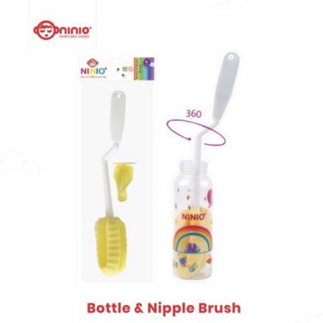 Ninio Baby Bottle &amp; Nipple Brush - Sikat Spon Botol bayi - Ninio sikat bayi