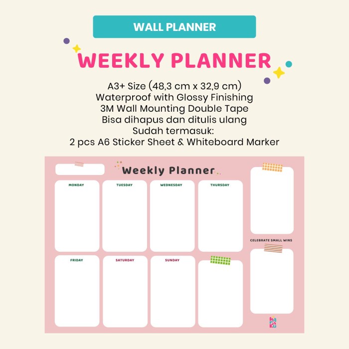

[RESTOCK] Weekly Planner Schedule Board - Wall Planner - Hariku Studio - Minimalist-Pink