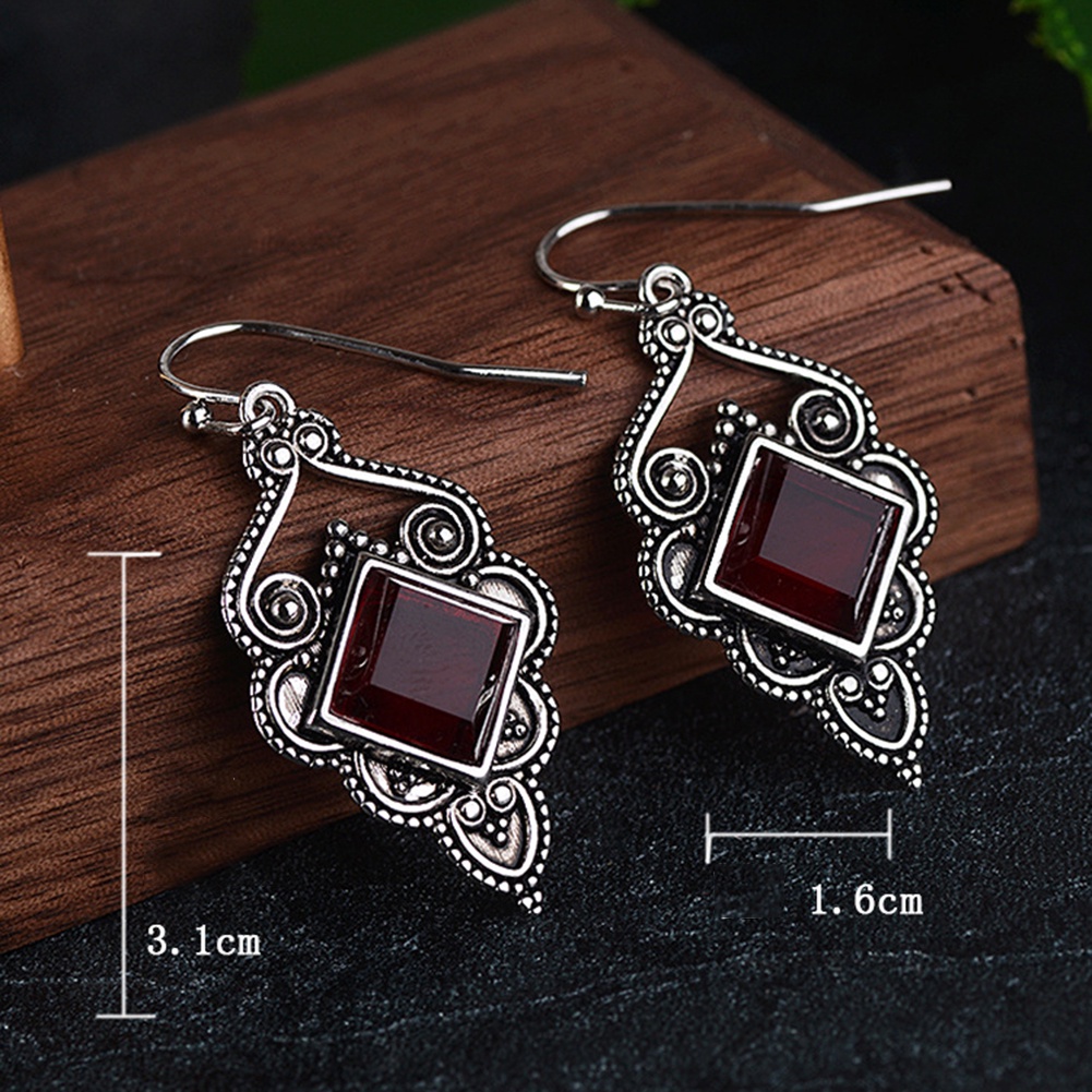 Hu Hu Hu Hu Hu Alat Bantu Pasang Kacamata♡ Anting Kait Gantung Wanita Desain Geometri Hias Ruby Imitasi Gaya Vintage Untuk Hadiah