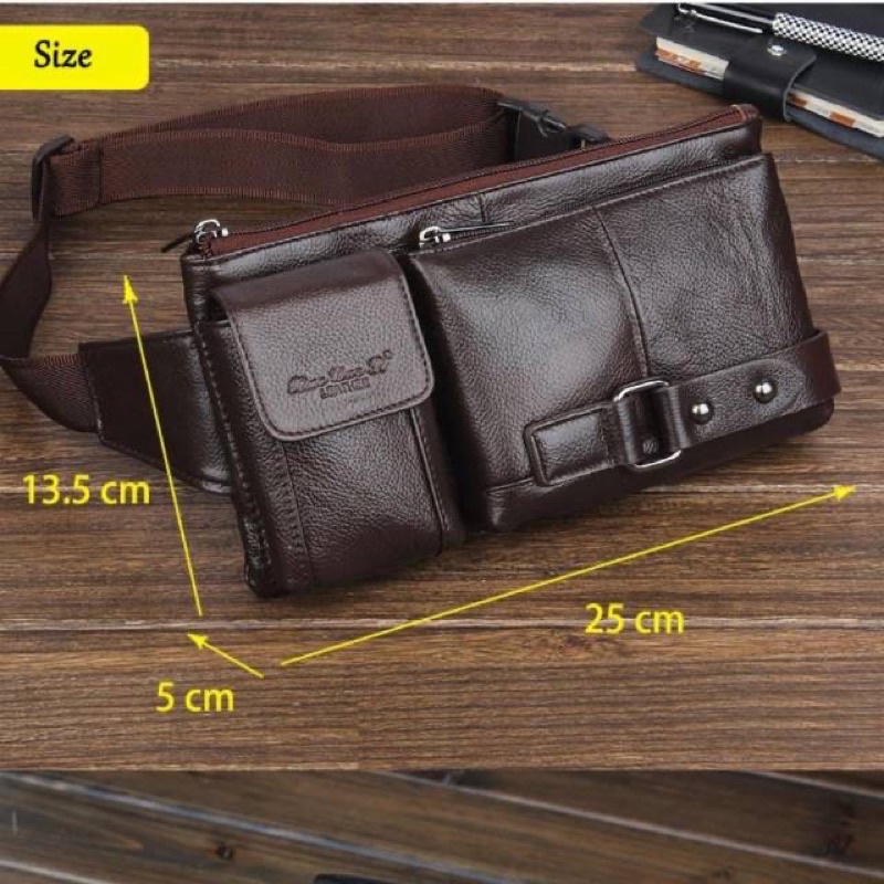 Tas pinggang pria serbaguna-waist bag kulit multifungsi cheersoul 8811 coklat original