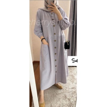 Midi Dress Polos Katun Linen Rami Premium Pocku Midi Dress Katun Linen
