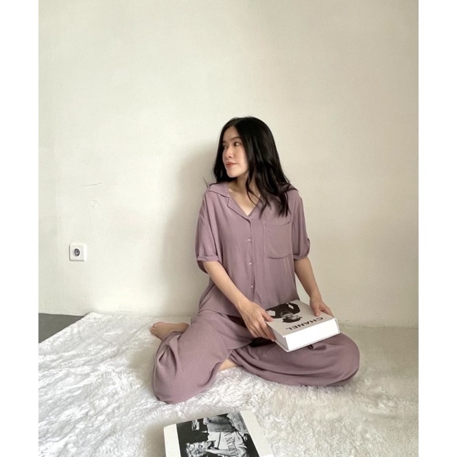 Claire Homewear Set | Rayon Crinkle Comfy Set-Mauve