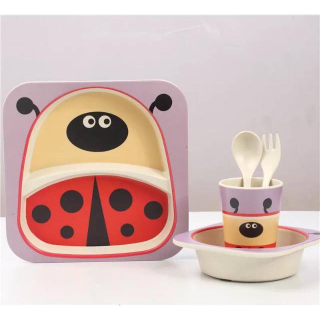 Bamboo Fiber Baby / Kids Tableware Set | Paket Alat Makan Anak Mangkuk Piring Gelas Animal