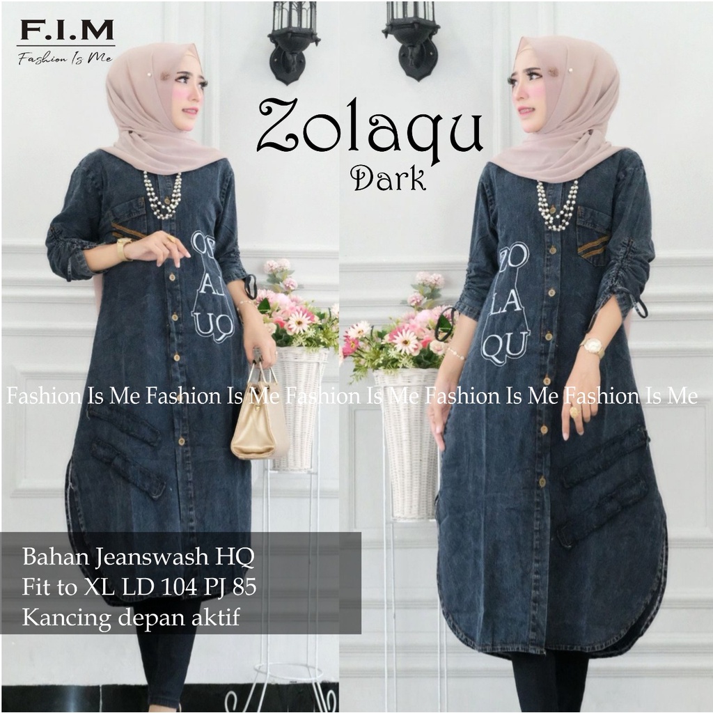 ZOLAQU DARK/LIGHT LONG TUNIK DENIM JEANS PREMIUM TEBAL BY FIM RAK TJ009