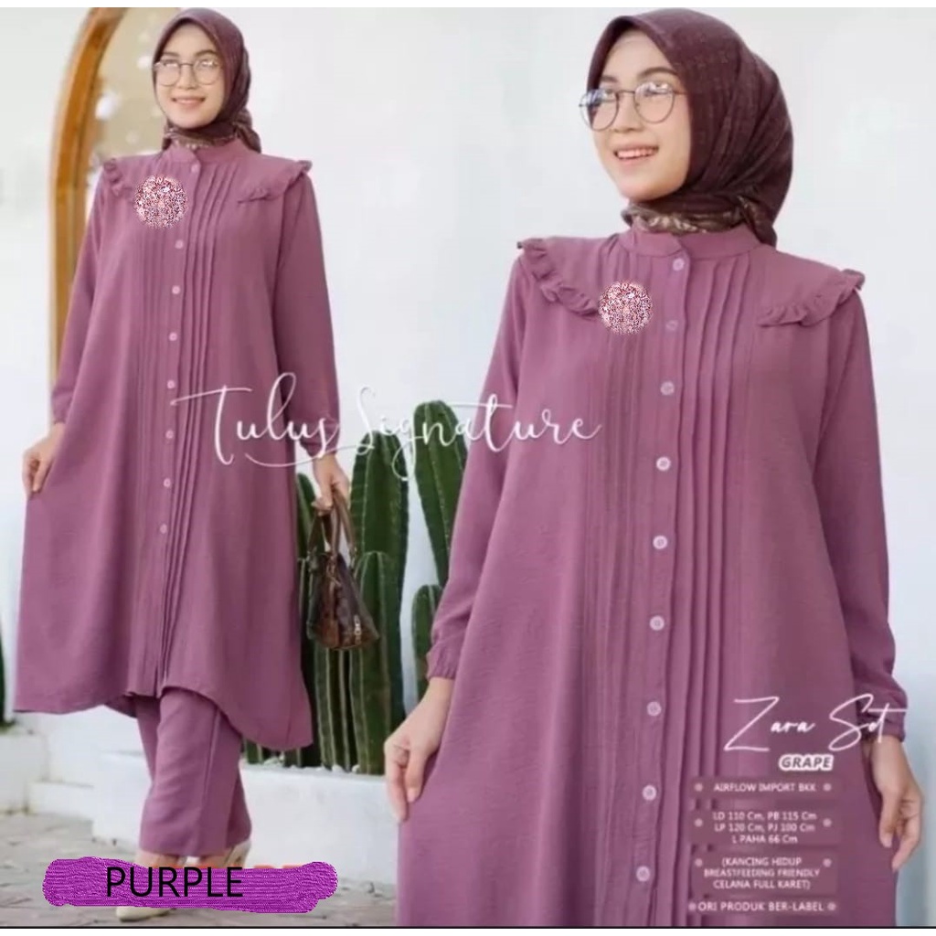 ZIRA Set Crinkle Airflow Jumbo LD 120 - ZIRA Set / One Set Jumbo Crinkle Premium Motif Polos / Setelan Wanita / Stelan Long Tunik Busui / Setelan Long Tunik Polos Plisket / one set plisket premium / setcel polos crinkle / One set polos / Set premium