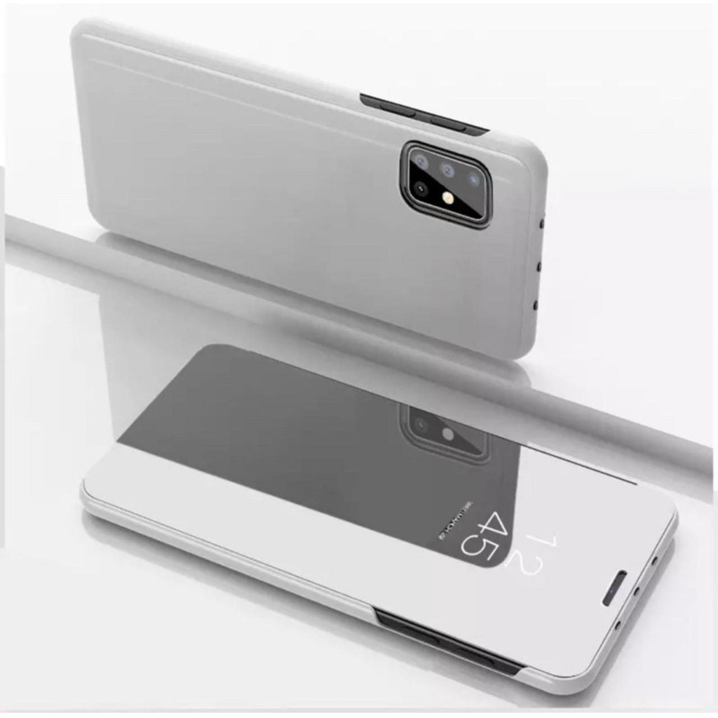 SAMSUNG A01 A11 A31 A51 A71 A72 A01 CORE A2 CORE Case Flip Cover Mirror Clear View Stand Auto Lock-Silver