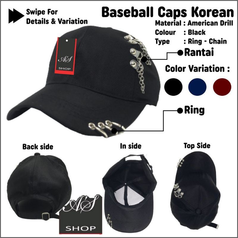 Topi Korea Baseball Cap Snapback dengan Ring Besi Adjustable