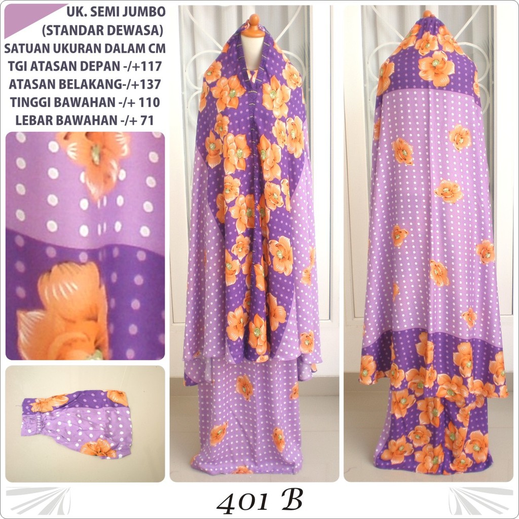Mukena bali dewasa katun rayon motif bunga & polkadot 401B semi jumbo