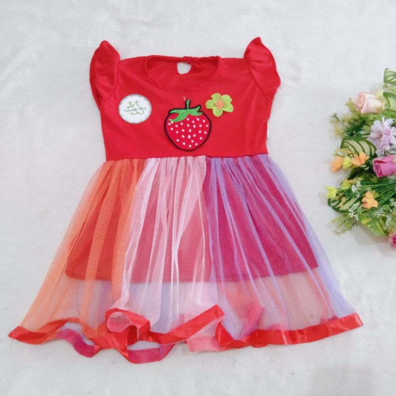 DRESS ANAK PEREMPUAN/DRESS STROWBERY USIA 2-3 TH