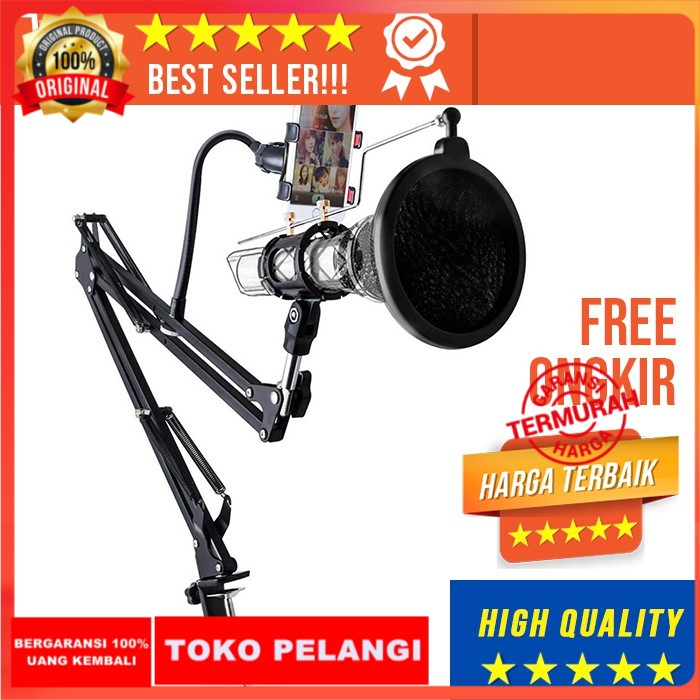 SET HOLDER MICROPHONE CONDENSER MIC HOLDING REKAMAN MIK KARAOKE KAROKE PEGANGAN MEJA VLOG STAND MIX