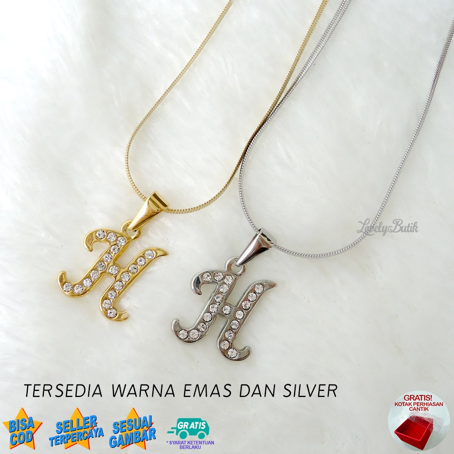 Lovelybutik - Kalung Inisial Huruf Titanium anti karat Kalung hurup Abjad Alphabet Ins H Klasik Bonus Kotak Perhiasan