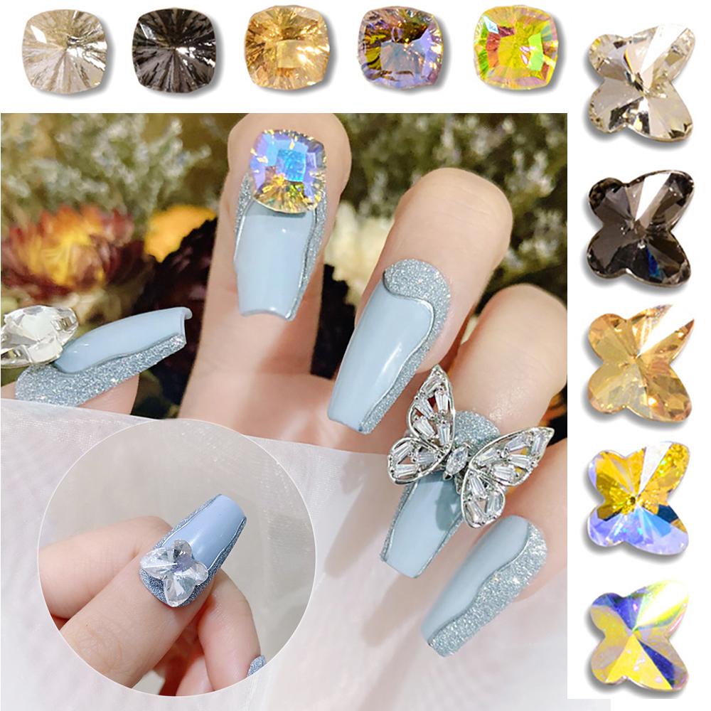 NEEDWAY Dekorasi Nail Art 10Pcs Runcing Lotus Milenium Berlian Shiny Butterfly Nail Rhinestones