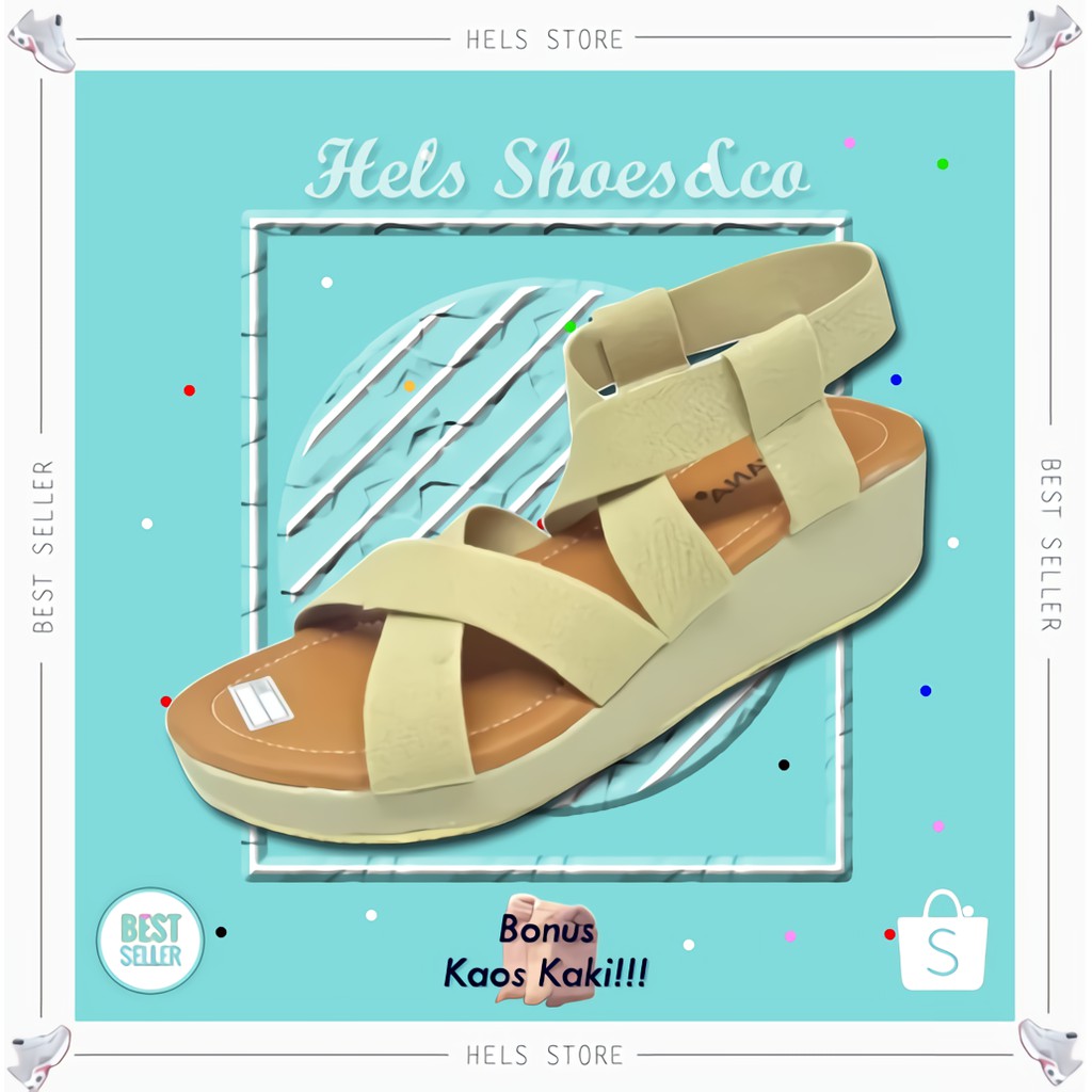 [HS&CO] Sandal Wanita Wedges Bahan Kulit Sendal Casual Woman Murah Santai - SW01