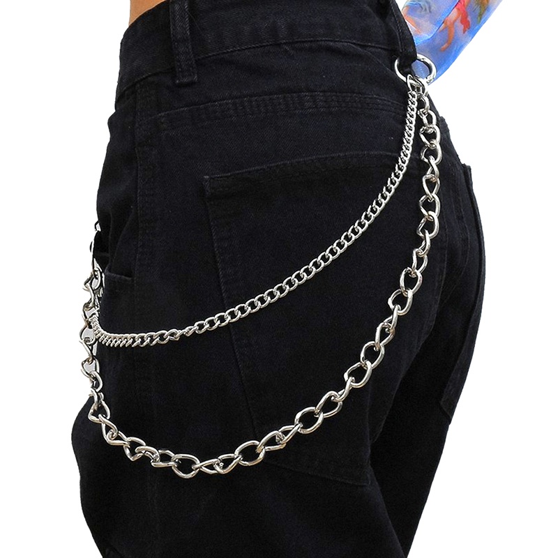 Sabuk Rantai Pinggang Model Lapis Ganda Gaya Hip Hop Punk Untuk Celana Jeans