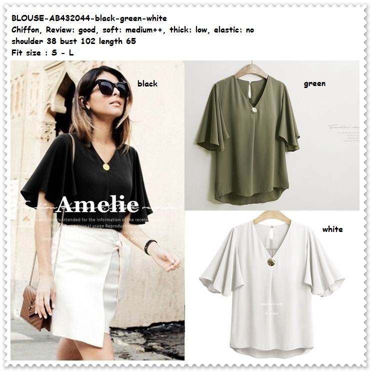 Baju Atasan Batwing Blouse Wanita Korea Import Black Army Green White Hitam Putih Jumbo Big Size
