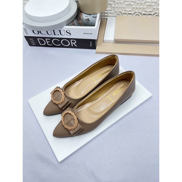 sepatu flat shoes wanita terbaru kekinian LOUISDEAR bahan dove tapak 2 cm B77