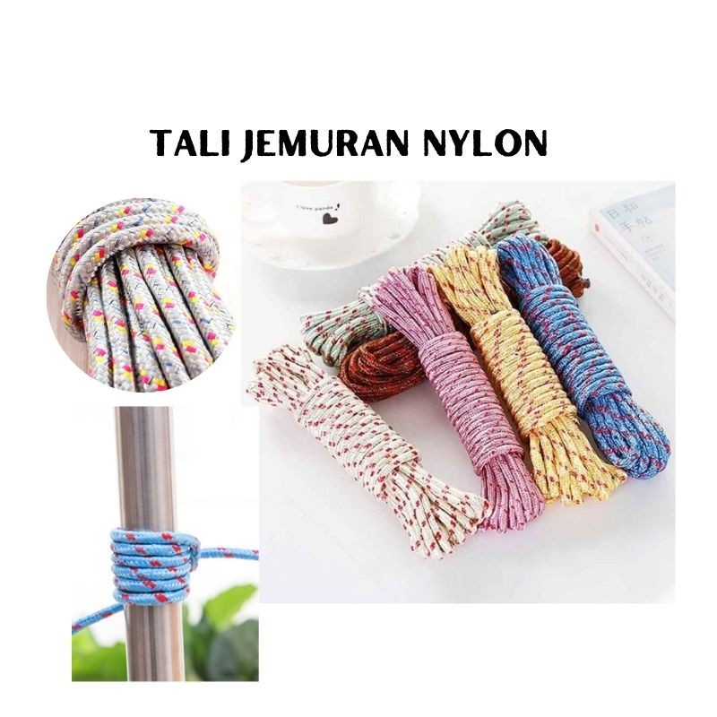 TJ10 - TALI JEMURAN NYLON 10 M ANTI SELIP NYLON WARNA-I CANTIK KUAT MURAH