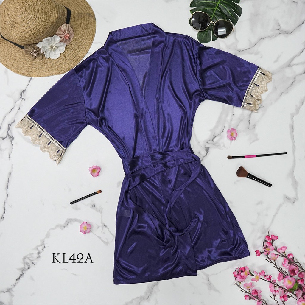 [PRODUK FAVORIT] BAJU TIDUR KIMONO LINGERIE SATIN SLEEPWEAR NAVY KL42A