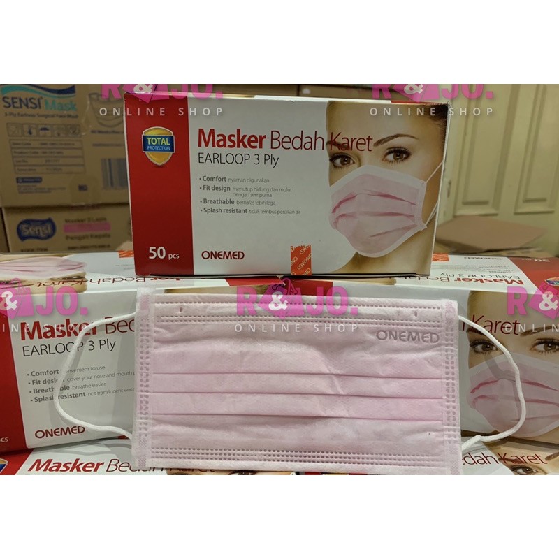 MASKER MEDIS ONEMED 3PLY isi 50 pcs warna PINK